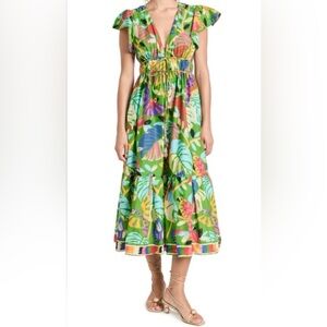 FARM Rio Forest Birds Green Midi Dress